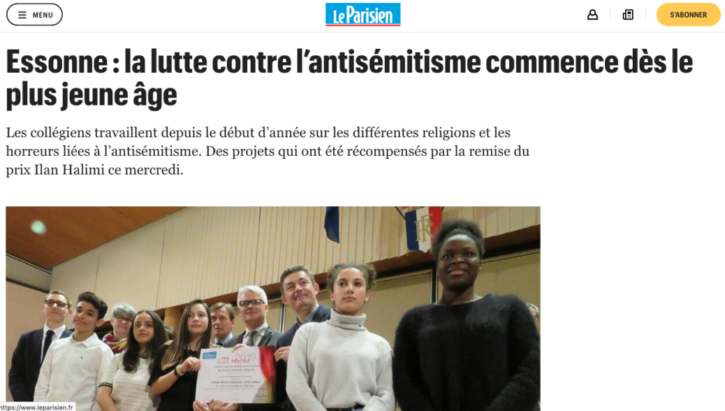 Le Parisien - Des élèves d'Athis-Mons reçoivent le prix Ilan Halimi