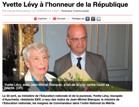 AJ Hebdo – Yvette Lévy à l’honneur de la République