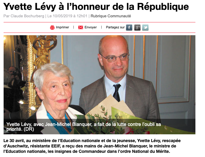 AJ Hebdo - Yvette Lévy à l’honneur de la République