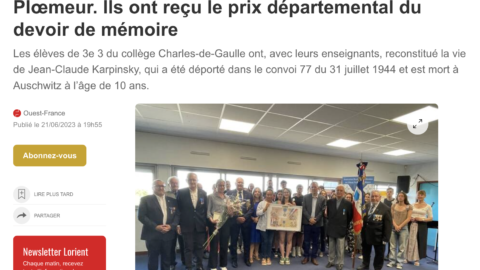 Les 3e du collège Charles-de-Gaulle de Ploemeur primés