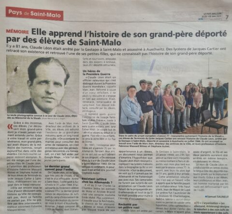 L’histoire de Claude Léon retracé par des lycéens de Saint-Malo
