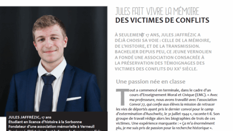 Jules, étudiant en licence d’Histoire, évoque son expérience avec l’association Convoi 77 dans le journal de Verneuil